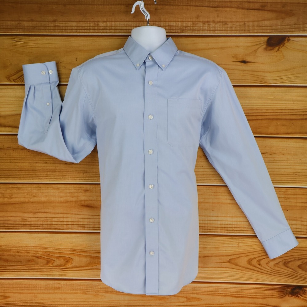 Duluth Trading Co. Dress Shirt Button Down Collar Mens M Light Blue No Wrinkle